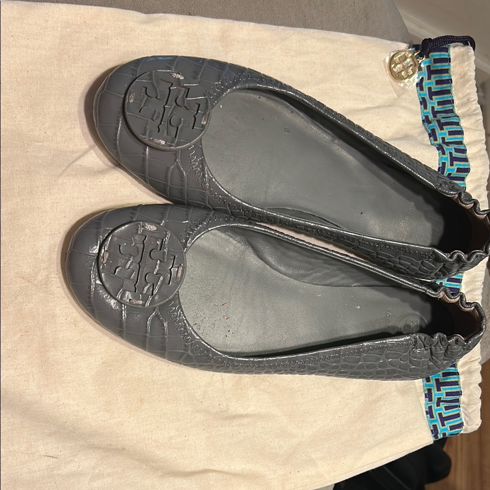Tory Burch Gray Slip-On Flats with Cushioned Insole